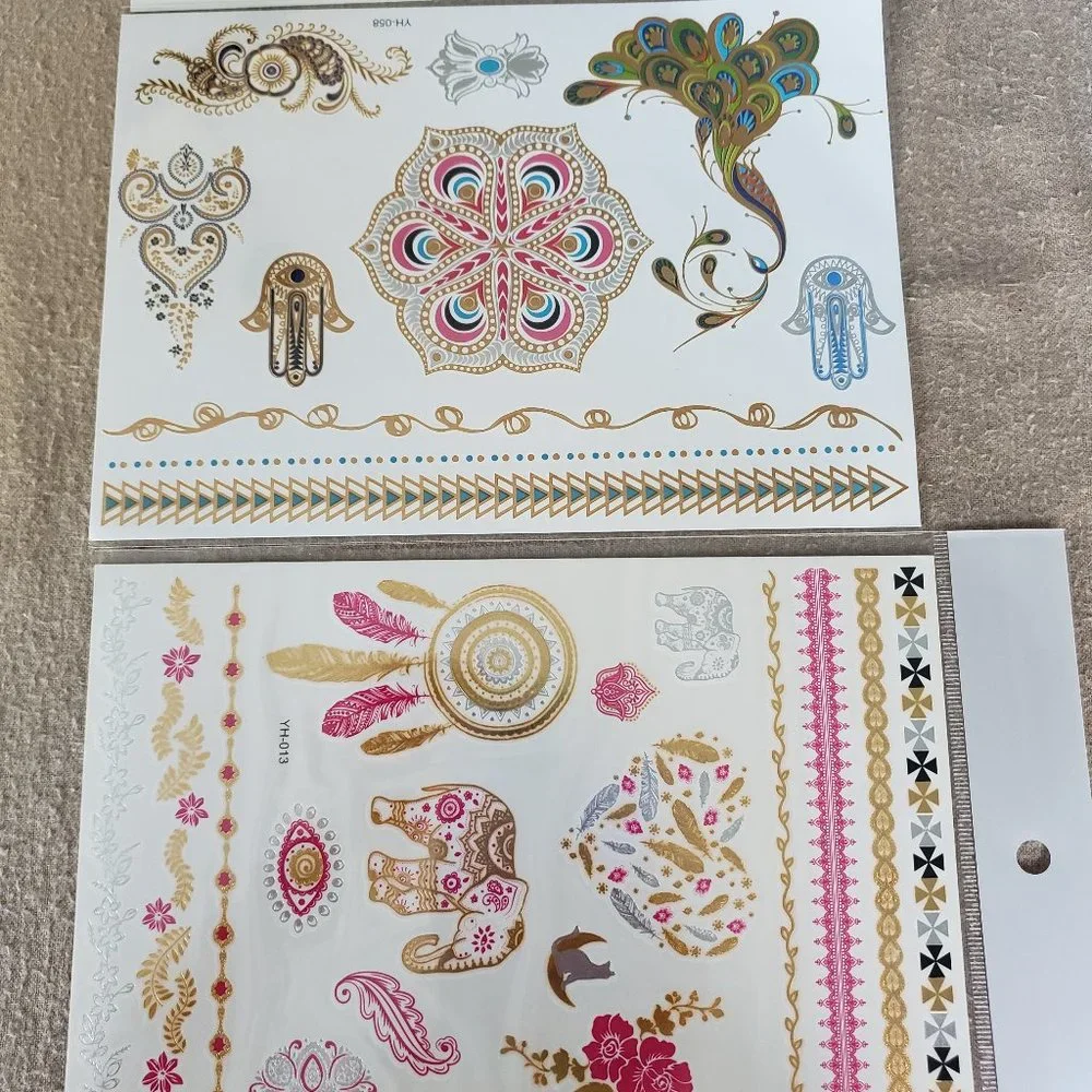 3 sheets Golden Silver Temporary Tattoo